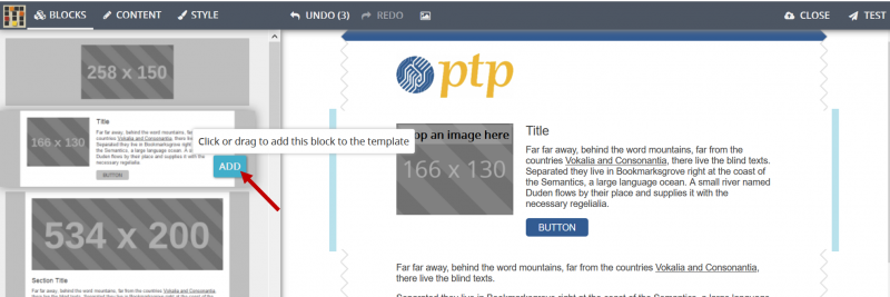 Powerbase add image block in Mosaico email