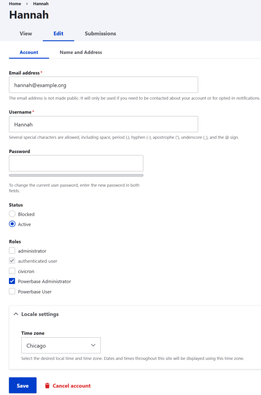 Use this form to edit, block or cancel a user
