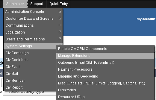 Click Manage Extensions menu