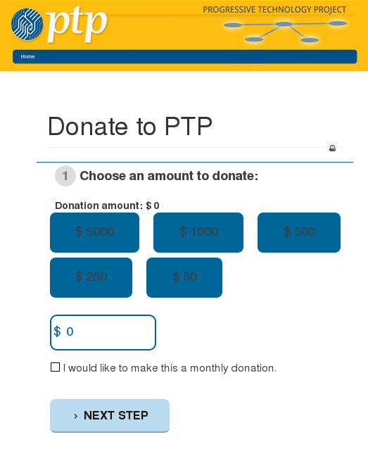 PTP's mobile donate page